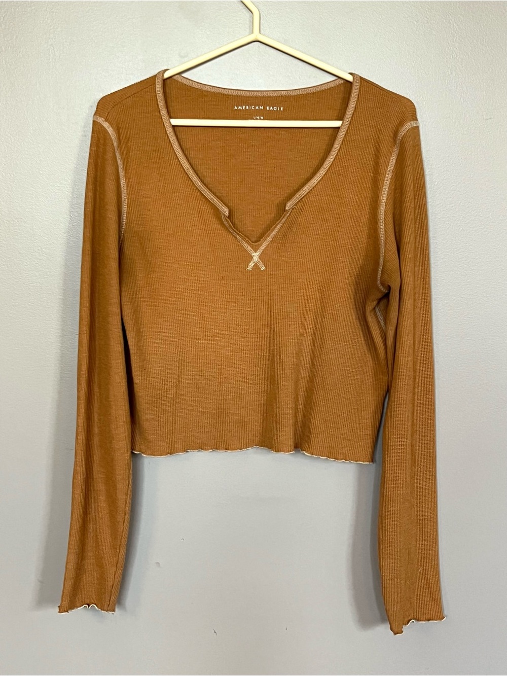 American Eagle Mustard Yellow Waffle Knit Top